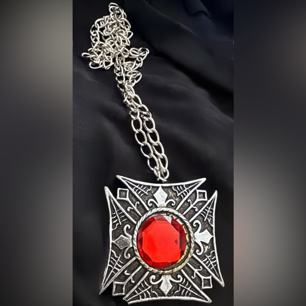 Red Maltese Cross Costume Necklace